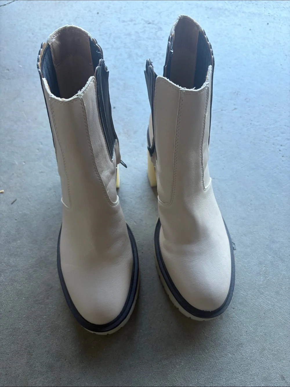 Oasis Society Cream Leather Chelsea-Style Ankle Boots with Chunky Heel